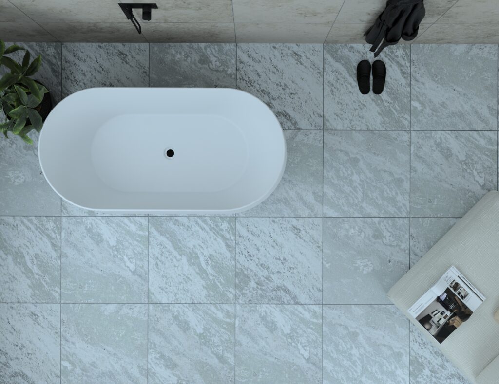 Scandianvian Minimalism with stone tile floor